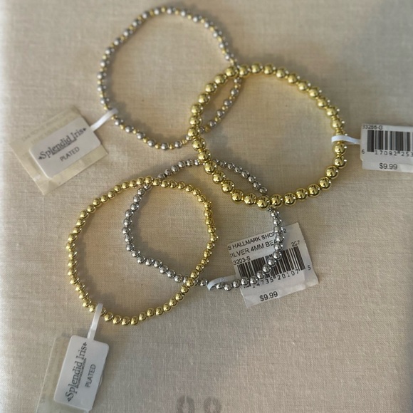 Brand New Set/4 Bead Stretch Bracelets. 2 Gold, Silver, & mixed Gold and Silver - Picture 9 of 16